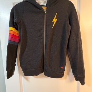 Aviator Nation Kids Black Hoodie with Lightning Bolt, size 12